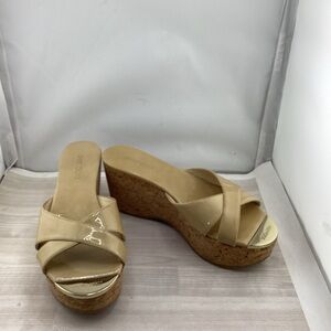 Jimmy Choo Glossy Nude Wedge Sandals